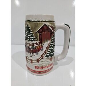 1984 Budweiser Clydesdale Christmas Holiday Stein Mug Covered Bridge Limited
